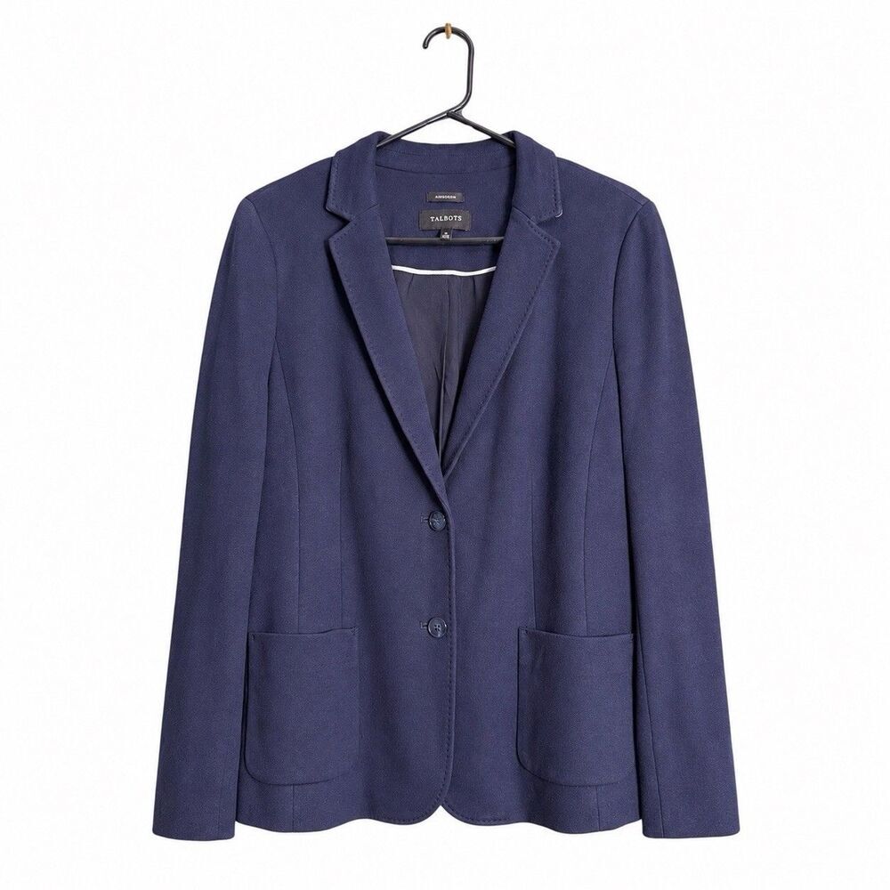 Talbots Aberdeen Navy Blazer Jacket Women Size 16 Patch Pockets Single Breasted - Picture 2 of 7